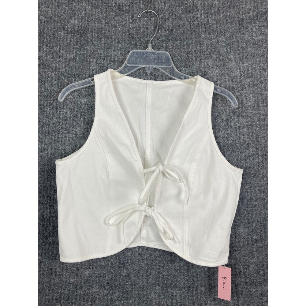 Potira Vest Womens Medium White NWT Cropped Tie Front Denim Style Sleeveless
